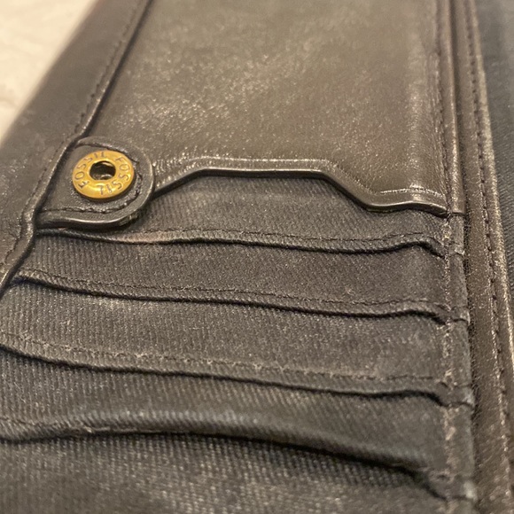 Fossil Black Vegan Leather Memior Slim Wallet Snap Closure Black - Picture 7 of 9